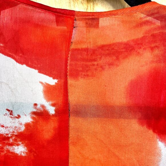 Rare KMilele Red Tie-Dye Kimono Boho Silk Top with tie fringe sleeves Sz M Gypsy - Picture 8 of 10